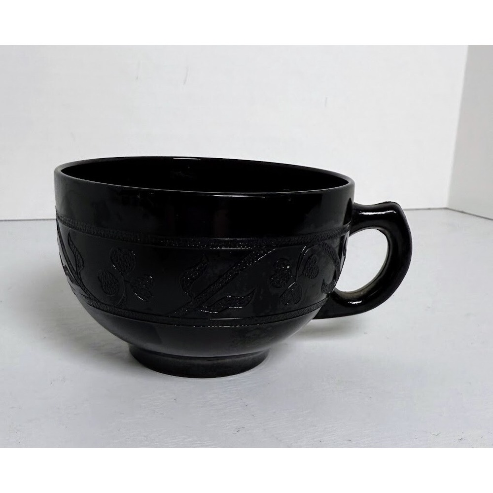 Vintage Hazel Atlas Cloverleaf Black Glass Amethyst Tea Cup MCM